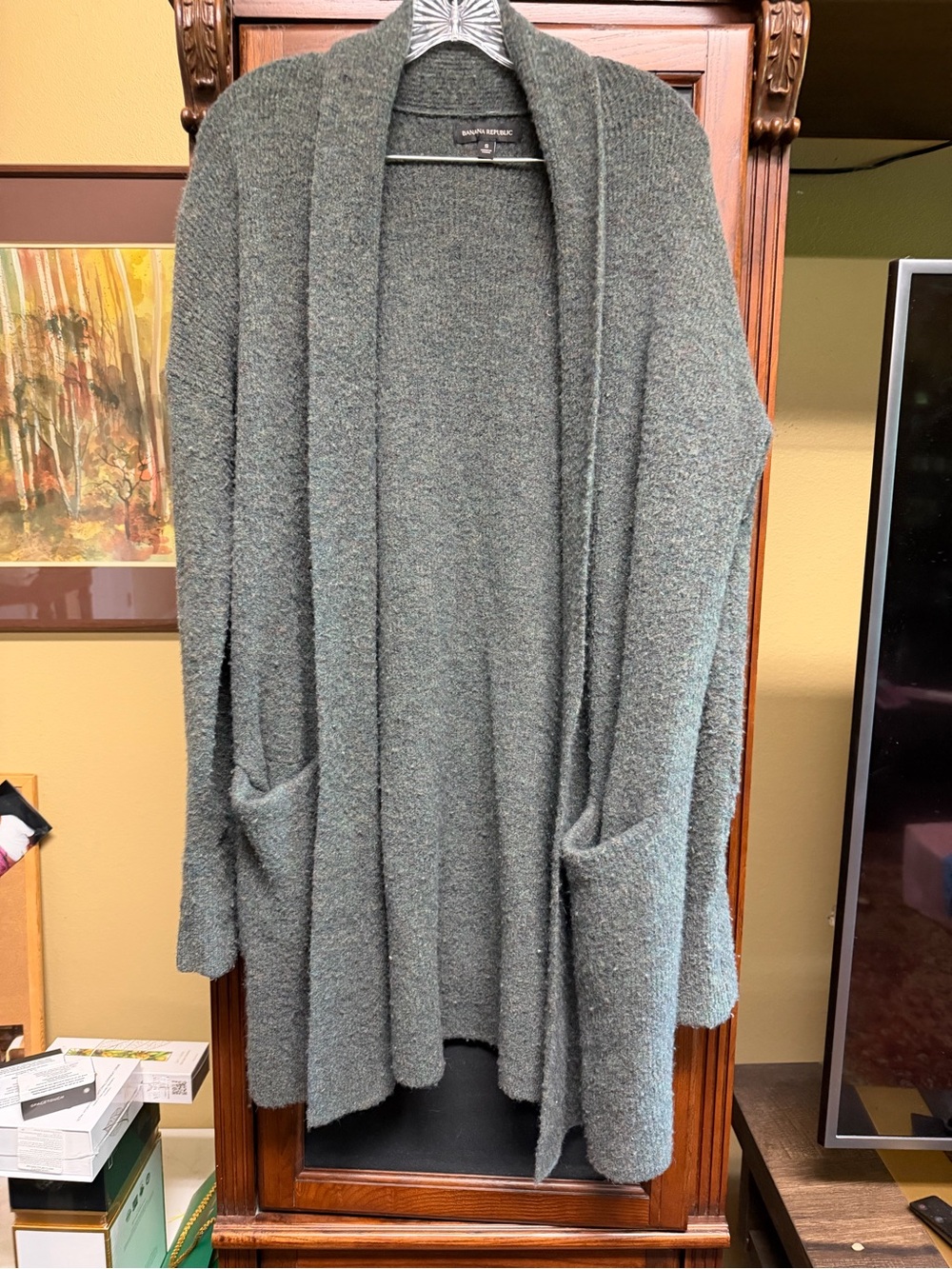 Banana Republic Heathered Moss Green Open-Front Cardigan